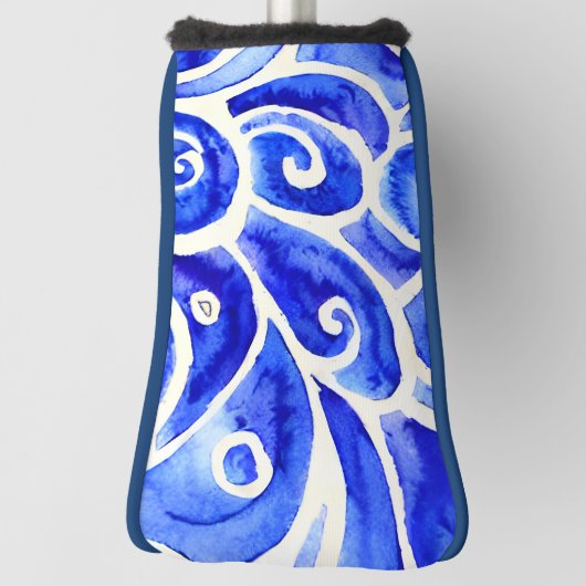 Blauw en wit Abstract Curly-ontwerppatroon Golfheadcover (Draai 90)