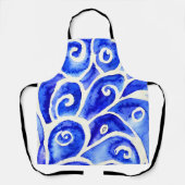 Blauw en wit Abstract Curly-ontwerppatroon Schort (Voorkant)