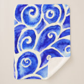 Blauw en wit Abstract Curly-ontwerppatroon Sherpa Deken (Voorkant)