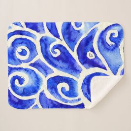 Blauw en wit Abstract Curly-ontwerppatroon Sherpa Deken