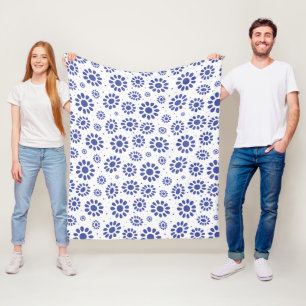 Blauw en Wit Abstract Daisy Flower Pattern Fleece Deken