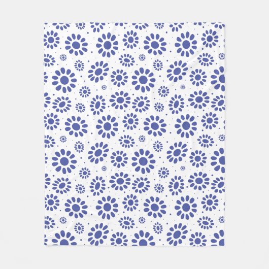 Blauw en Wit Abstract Daisy Flower Pattern Fleece Deken (Voorkant)