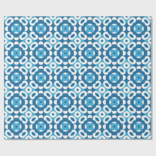 Blauw en wit abstract geometrisch patroon cadeaupapier