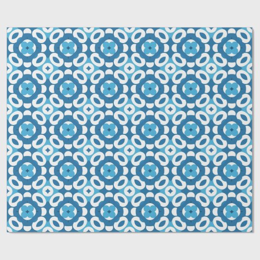 Blauw en wit Abstract geometrisch patroon Cadeaupapier (Vlak)