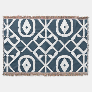 Blauw en wit abstract geometrisch patroon deken