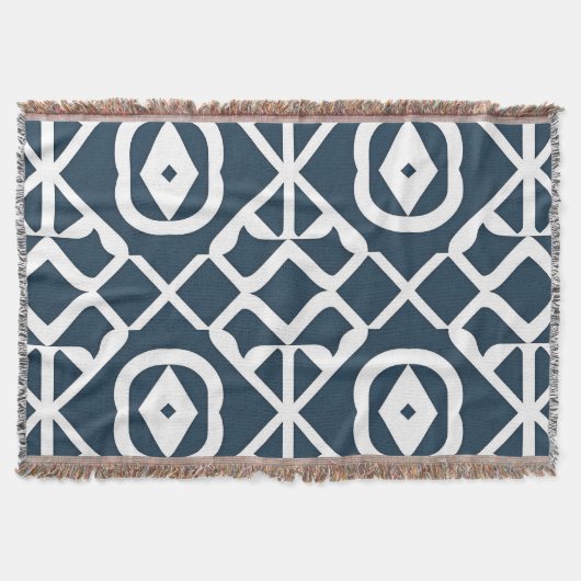 Blauw en wit abstract geometrisch patroon deken (Voorkant)