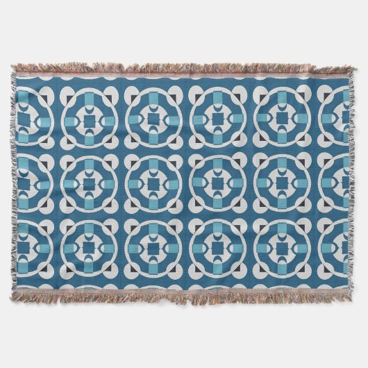 Blauw en wit abstract geometrisch patroon deken (Voorkant)