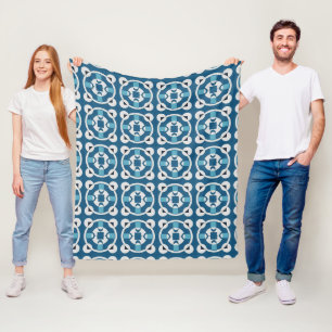 Blauw en wit abstract geometrisch patroon fleece deken