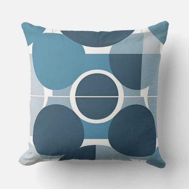 Blauw en wit abstract geometrisch patroon kussen (Voorkant)