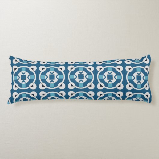 Blauw en wit abstract geometrisch patroon lichaamskussen (Voorkant)