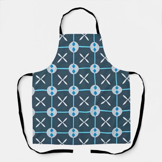 Blauw en wit abstract geometrisch patroon schort (Voorkant)