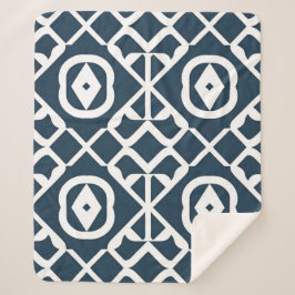 Blauw en wit abstract geometrisch patroon sherpa deken