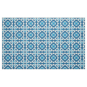 Blauw en wit abstract geometrisch patroon stof