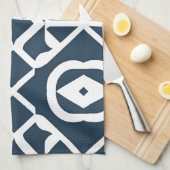 Blauw en wit abstract geometrisch patroon theedoek (Quarter Fold)