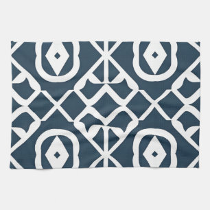 Blauw en wit abstract geometrisch patroon theedoek