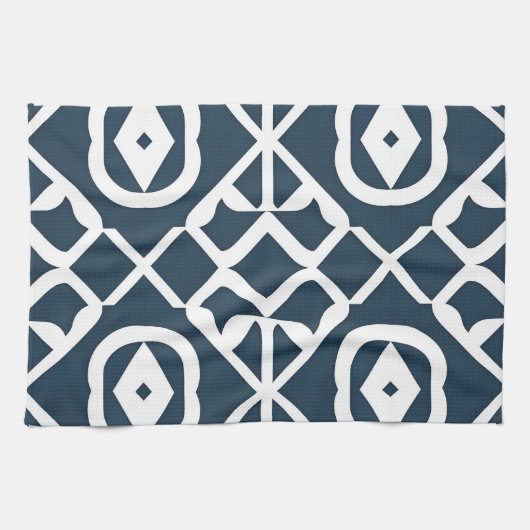 Blauw en wit abstract geometrisch patroon theedoek (Horizontaal)