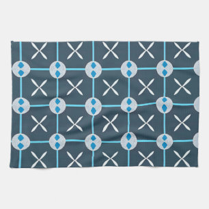 Blauw en wit abstract geometrisch patroon theedoek