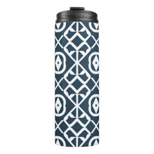 Blauw en wit abstract geometrisch patroon thermosbeker
