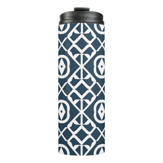 Blauw en wit abstract geometrisch patroon thermosbeker (Voorkant)