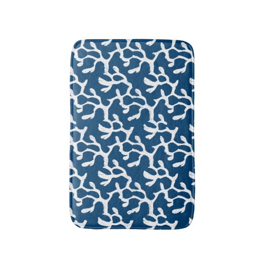 Blauw en wit Abstract koraal, herstellend patroon Badmat (Voorkant Verticaal)