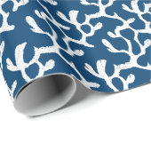 Blauw en wit Abstract koraal, herstellend patroon Cadeaupapier (Rol Hoek)