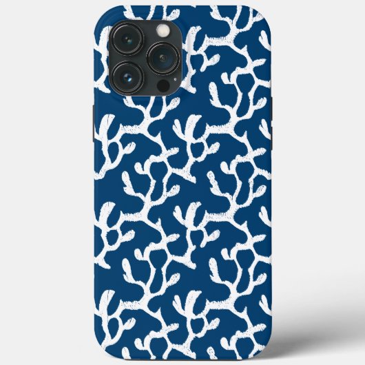 Blauw en wit Abstract koraal, herstellend patroon Case-Mate iPhone Case (Achterkant)