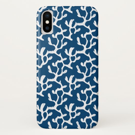 Blauw en wit Abstract koraal, herstellend patroon Case-Mate iPhone Case (Achterkant)