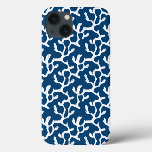 Blauw en wit Abstract koraal, herstellend patroon Case-Mate iPhone Case (Achterkant)