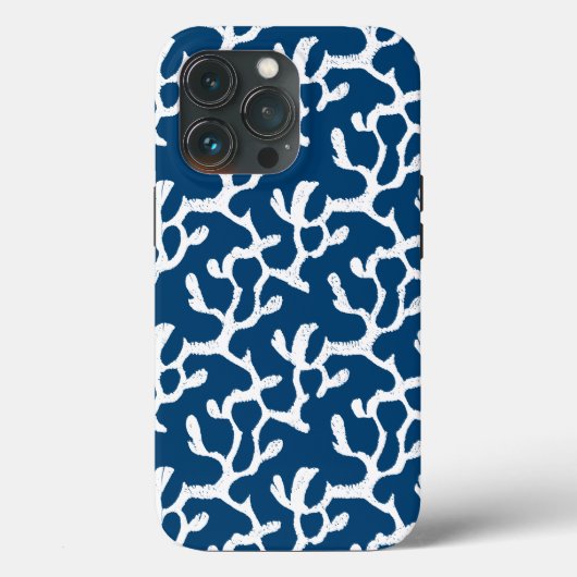 Blauw en wit Abstract koraal, herstellend patroon Case-Mate iPhone Case (Achterkant)