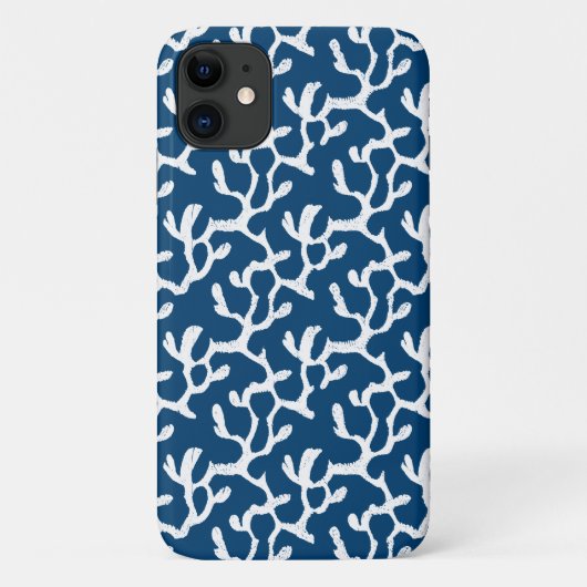 Blauw en wit Abstract koraal, herstellend patroon Case-Mate iPhone Case (Achterkant)