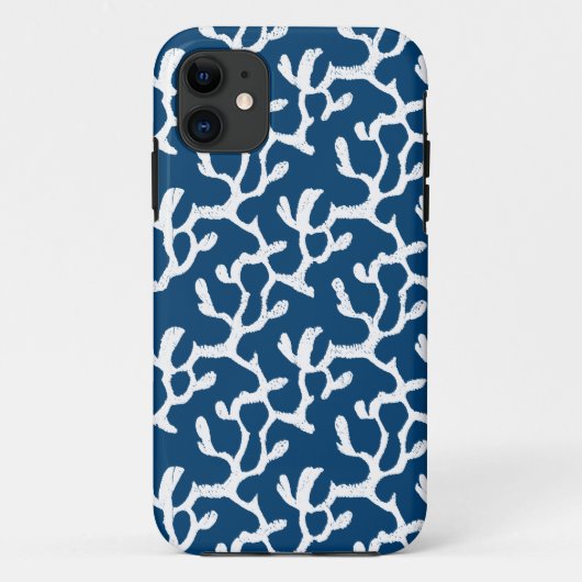 Blauw en wit Abstract koraal, herstellend patroon Case-Mate iPhone Case (Achterkant)