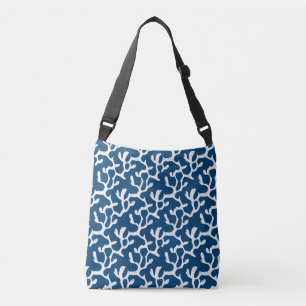 Blauw en wit Abstract koraal, herstellend patroon Crossbody Tas