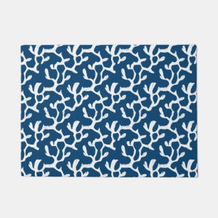 Blauw en wit Abstract koraal, herstellend patroon Deurmat