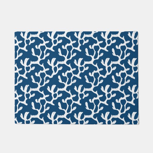 Blauw en wit Abstract koraal, herstellend patroon Deurmat (Voorkant)