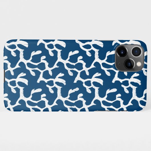 Blauw en wit Abstract koraal, herstellend patroon iPhone Hoesje (Achterkant horizontaal)