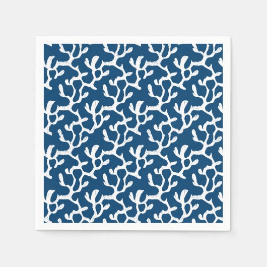 Blauw en wit Abstract koraal, herstellend patroon Servet (Voorkant)