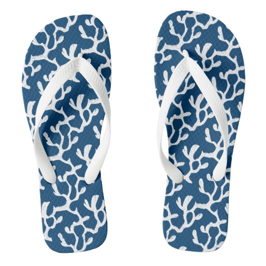 Blauw en wit Abstract koraal, herstellend patroon Teenslippers (Voetbed)