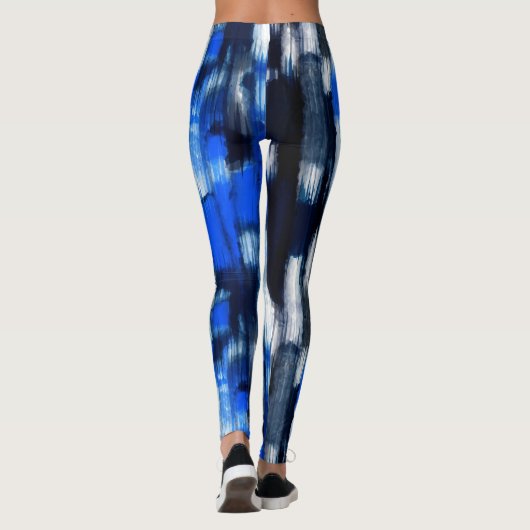 Blauw en wit Abstract Leggings (Achterkant)