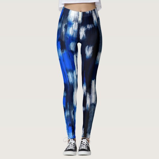 Blauw en wit Abstract Leggings (Voorkant)