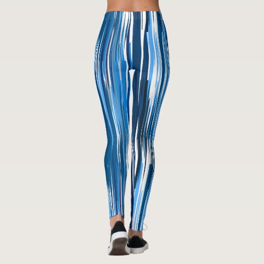 Blauw en wit Abstract Leggings (Achterkant)