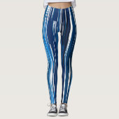 Blauw en wit Abstract Leggings (Voorkant)