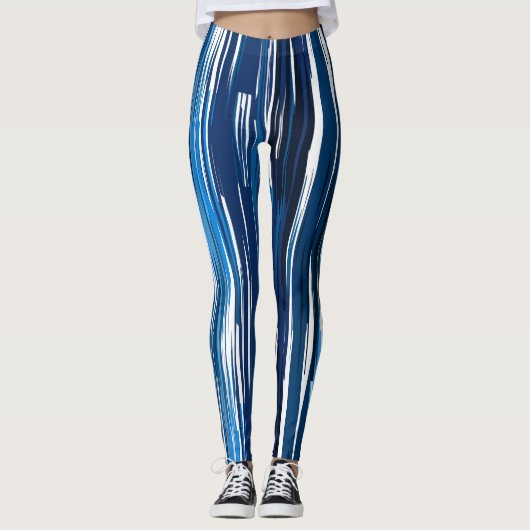 Blauw en wit Abstract Leggings (Voorkant)