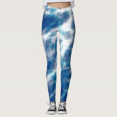 Blauw en wit Abstract Leggings (Voorkant)