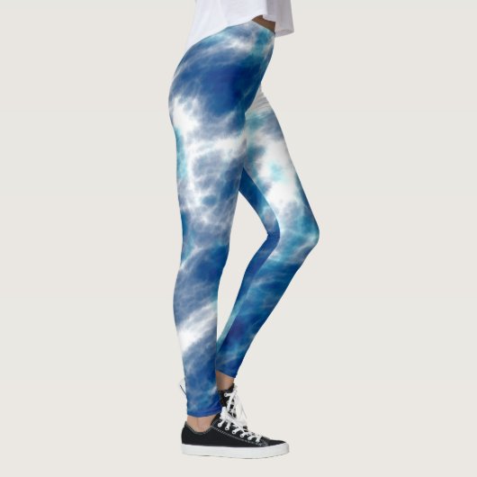 Blauw en wit Abstract Leggings (Rechts)