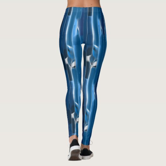Blauw en wit Abstract Leggings (Achterkant)