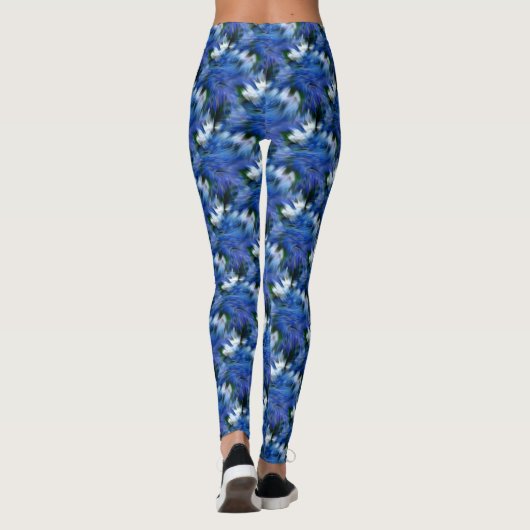 Blauw en wit Abstract patroon Leggings (Achterkant)