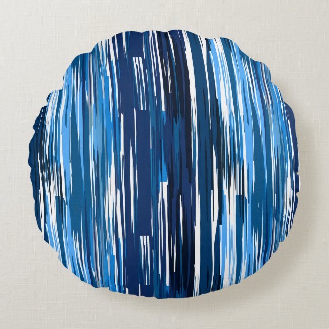 Blauw en wit abstract rond kussen (Voorkant)