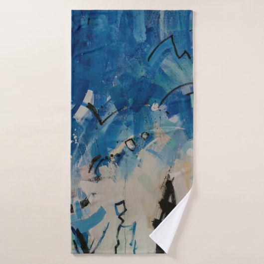 Blauw en wit abstract schilderij badhanddoek (Badhanddoek)