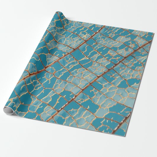 Blauw en wit abstract schilderij cadeaupapier (Uitgerold)