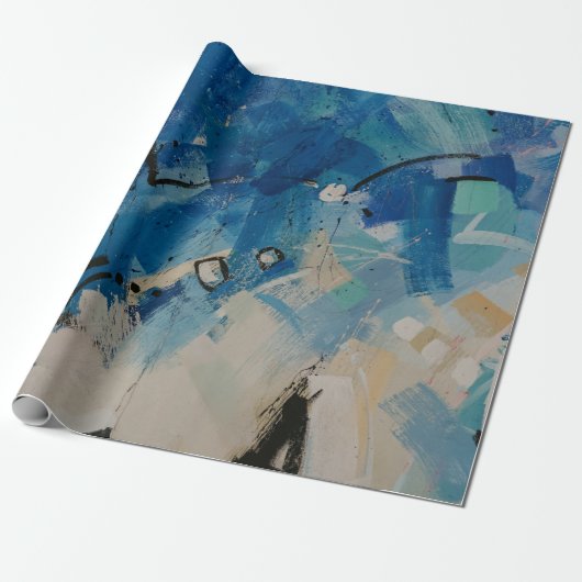 Blauw en wit abstract schilderij cadeaupapier (Uitgerold)